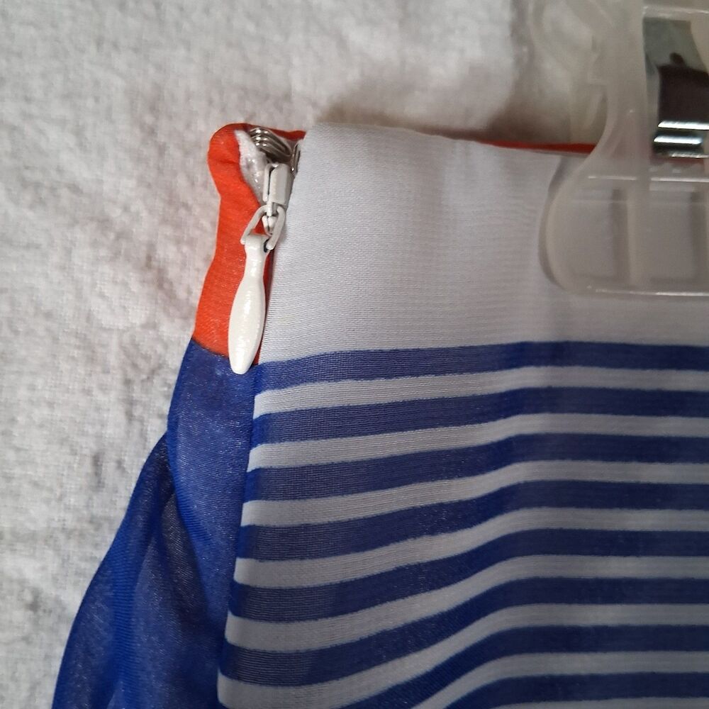 Ann Taylor Skirt Sz 6 Red White Blue Striped High Low Hem Midi Lined NWT Chiffon - Picture 3 of 8